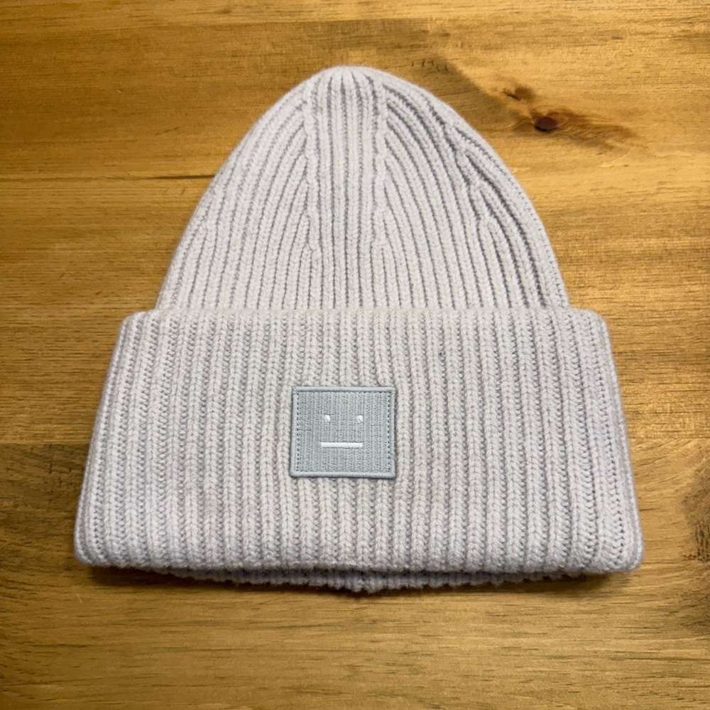 Gray Knit Beanie with Patch